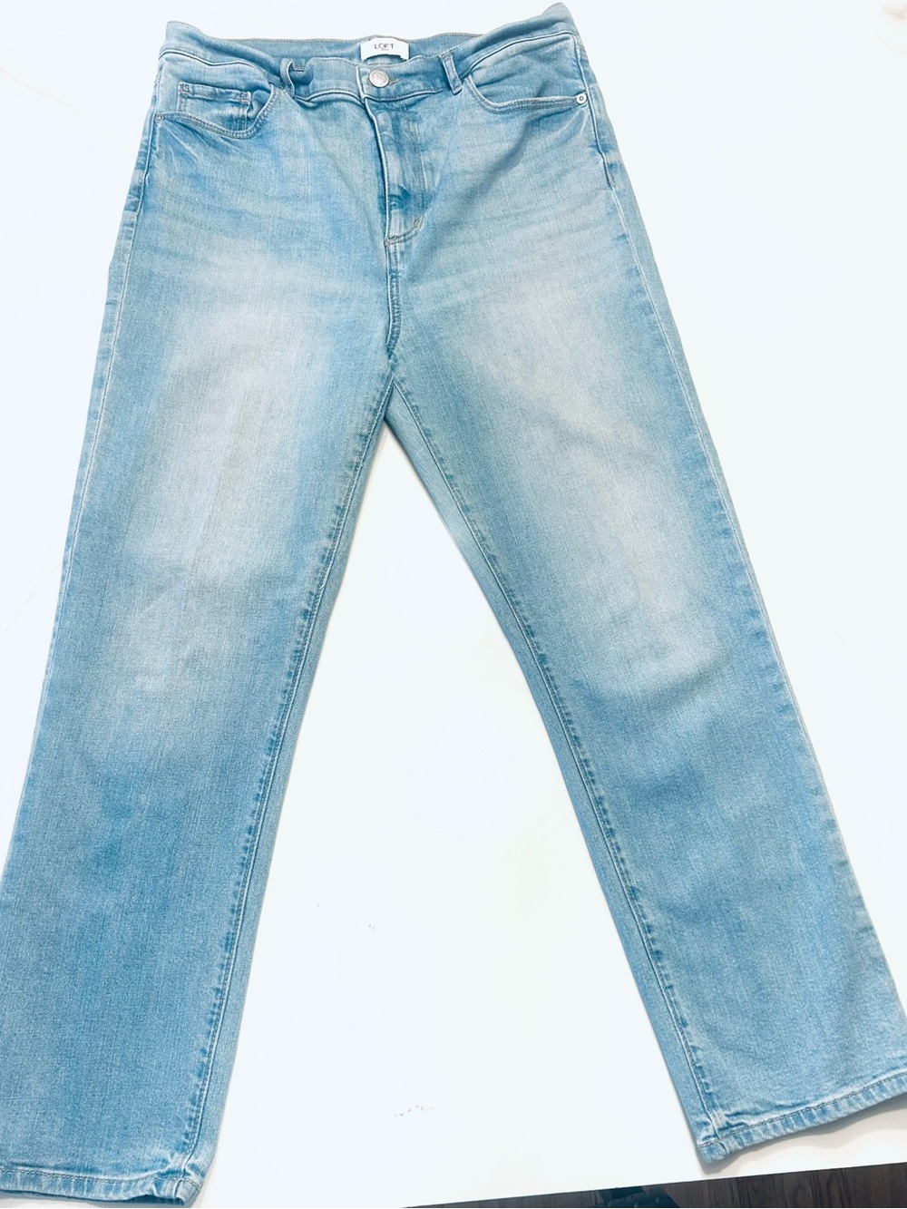 LOFT Outlet High Rise Slim Straight Jeans Women's Jeans Waist 10 in Blue